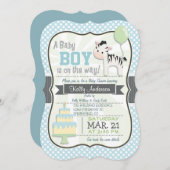 Baby Boy Zebra, Invitation Baby shower Pastel (Devant / Derrière)