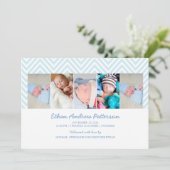 Baby Boy Zigzag Blue 5 Foto geboorteaankondiging Aankondiging (Staand voorkant)