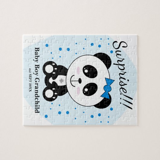 Baby Boy Zwangerschap Aankondiging (Blauw Panda) Legpuzzel (Horizontaal)