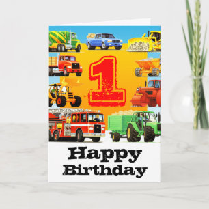 Baby Boy's 1e Verjaardag Bouwwagen Kaart
