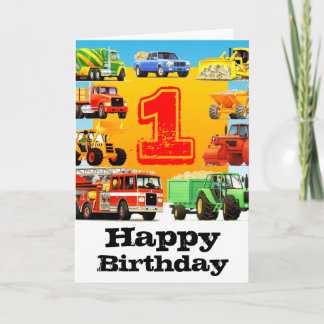 Baby Boy's 1e Verjaardag Bouwwagen Kaart