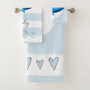 Baby Boys Blue Waterverf Whale Ocean Animal Name Bad Handdoek