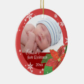Baby Boy's eerste kerstcadeautje Fotoornament Keramisch Ornament (Rechts)