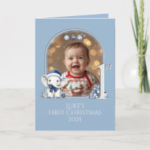 Baby Boys Eerste Kerstfoto Vakantie Kaart*
