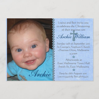 Baby Boys Foto Christening-uitnodiging - Archie Kaart