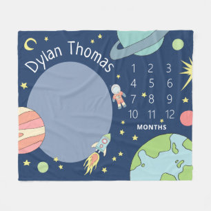 Baby Boys Schattige Space Rocket Ship Milestone Fleece Deken
