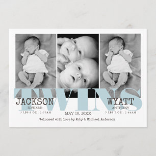 Baby Boys Twins Mooie Blauwe Geboorteaankondiging Aankondiging