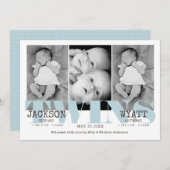 Baby Boys Twins Mooie Blauwe Geboorteaankondiging Aankondiging (Voorkant / Achterkant)