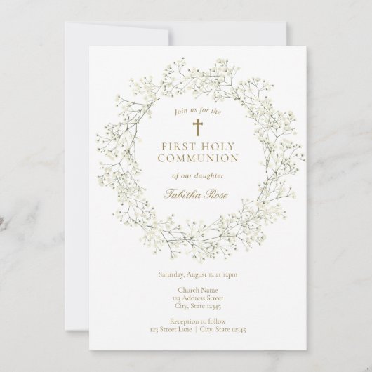 Baby Breath Flowers Eerste Heilige Communie Kaart (Voorkant)