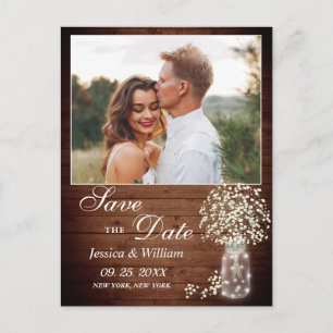 Baby Breath rustieke houten bruiloft Save the Date Briefkaart