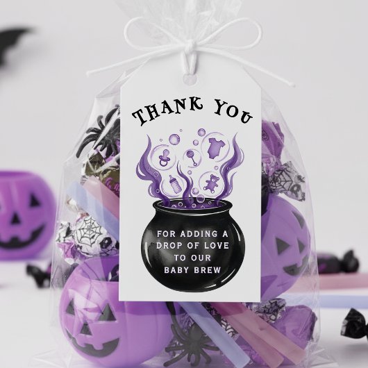 Baby Brew Witch Cauldron Halloween Baby shower Cadeaulabel
