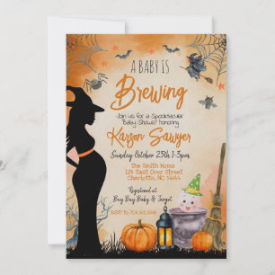 Baby Brewing Halloween Baby shower Invitation Kaart
