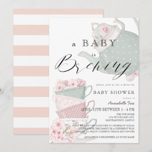 Baby Brouwen Roze Tea Party Drive-by Baby shower Kaart