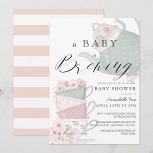 Baby Brouwen Roze Tea Party Virtual Baby shower Kaart