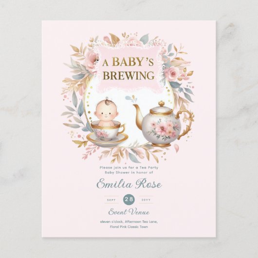 Baby Brouwt Baby Shower Aankondiging Thee Feestje (Voorkant)