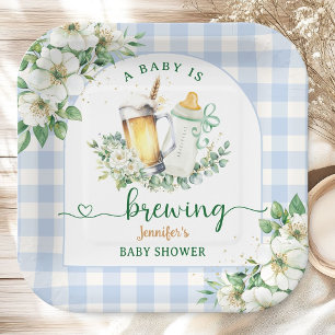 Baby Brouwt Bier Baby Shower Jongen Blauw Papieren Bordje