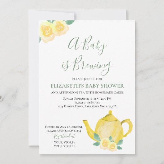 Baby brouwt geel theepot Baby shower Kaart (Voorkant)