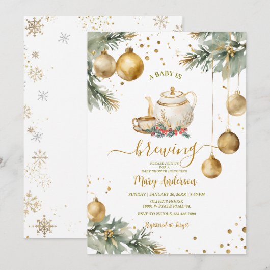 Baby brouwt gouden kerstballen Baby shower Kaart (Voorkant / Achterkant)