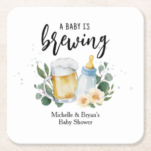 Baby Brouwt Groene Baby Shower Bier Vierkante Kartonnen Onderzetter