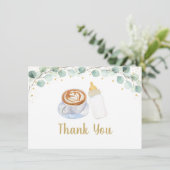 Baby brouwt koffie groen dank je bedankkaart (Staand voorkant)