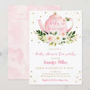 Baby brouwt roze gouden thee party Baby shower Kaart