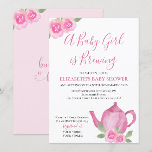 Baby brouwt roze theepot meisje Baby shower Kaart