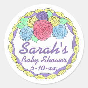 Baby Bruiloftsfeest Partij Rozen Bloem Bloemenklee Ronde Sticker