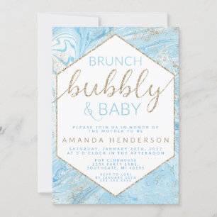 Baby Brunch Blauwe Marmeren Baby Shower Uitnodigin Kaart