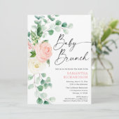 Baby brunch blos roze groen bloemenmeisje douche kaart (Staand voorkant)