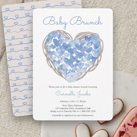 Baby Brunch Blue harten Rustic Boy Baby shower Kaart