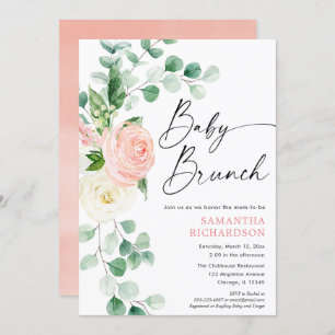 Baby brunch blush roze groen bloemmeisje douche kaart