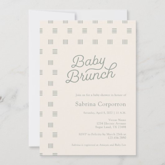 Baby Brunch | Minimale uitnodiging voor Sage Boho (Voorkant)