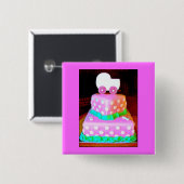 Baby Buggy Cake - Girl Vierkante Button 5,1 Cm (Voorkant /achterkant)
