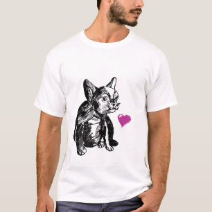 Baby Bulldog Dog Heart Mannen Basic T-Shirt, White T-shirt