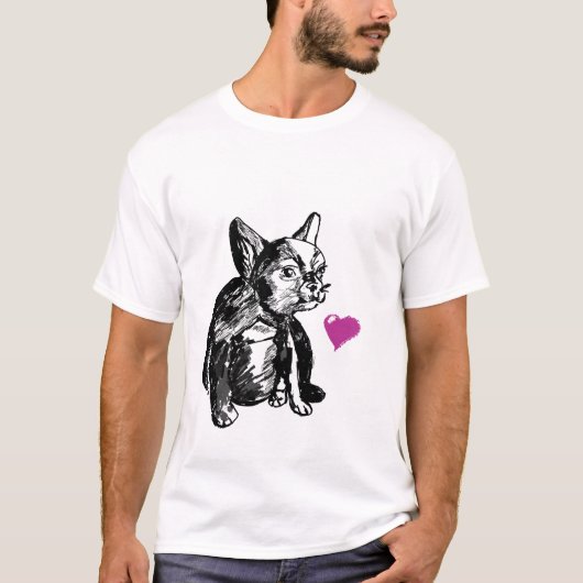 Baby Bulldog Dog Heart Mannen Basic T-Shirt, White T-shirt (Voorkant)
