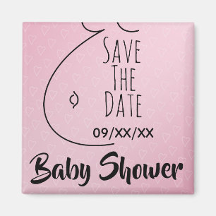 Baby Bump Pink Hearts Baby shower Bewaar de datum Magneet