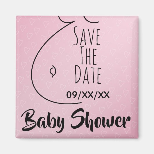 Baby Bump Pink Hearts Baby shower Bewaar de datum Magneet (Voorkant)