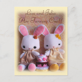 Baby Bunnies Elegant Twin Girls Birthday Invites Kaart