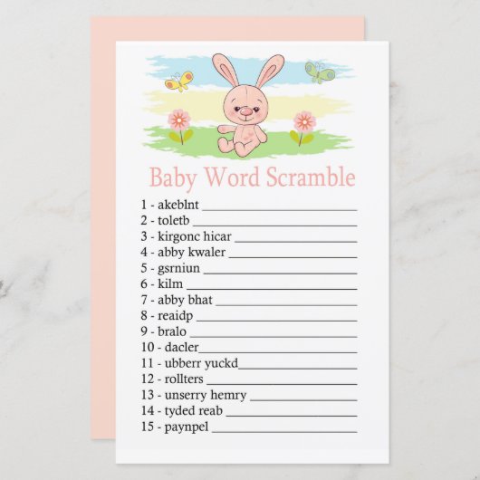 Baby bunny Baby word scramble game (Voorkant / Achterkant)