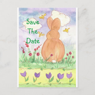 Baby Bunny Bewaar de datum Pet Rabbit Waterverf Aankondigingskaart