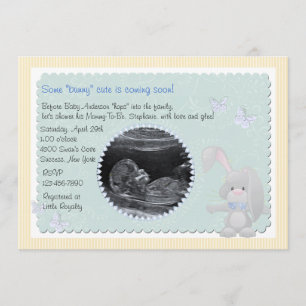 Baby Bunny Blue Photo Baby shower Invitation Kaart