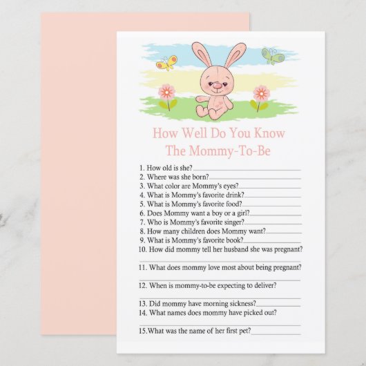 Baby bunny Hoe goed ken je het baby shower spel? (Voorkant / Achterkant)