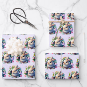 Baby Bunny in Colorful Spring Flowers Inpakpapier Vel