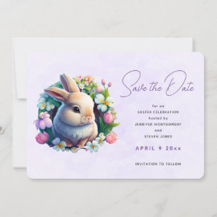 Baby Bunny in de Veerbloemen sparen de Datum Save The Date