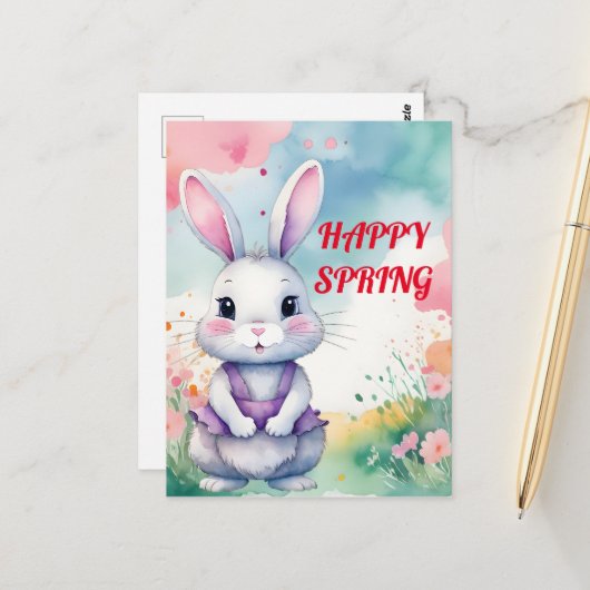 Baby Bunny in het voorjaar Briefkaart (Voorkant / Achterkant in situ)