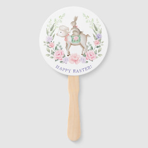 Baby Bunny & Lamb Lente Bloemen Paasfeest Handwaaier