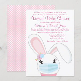 Baby Bunny Mask Girl Virtual Baby shower Kaart