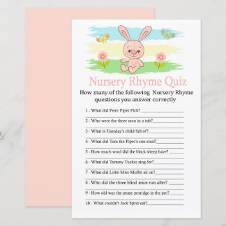 Baby bunny Nursery Rhyme Quiz baby shower game