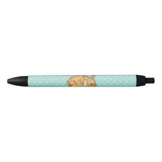 baby bunny over blauwgroen poka dot background zwarte inkt pen