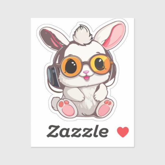 Baby Bunny Sticker with Headphones (Feuille)